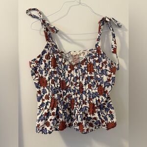 Let Me Be Anthropologie Floral Print Summer Cotton Tie Blouse Sz L